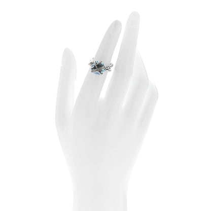 David Yurman Sterling Silver Diamond Blue Topaz 10mm Cable Wrap Ring 47 4.25 2 of 6