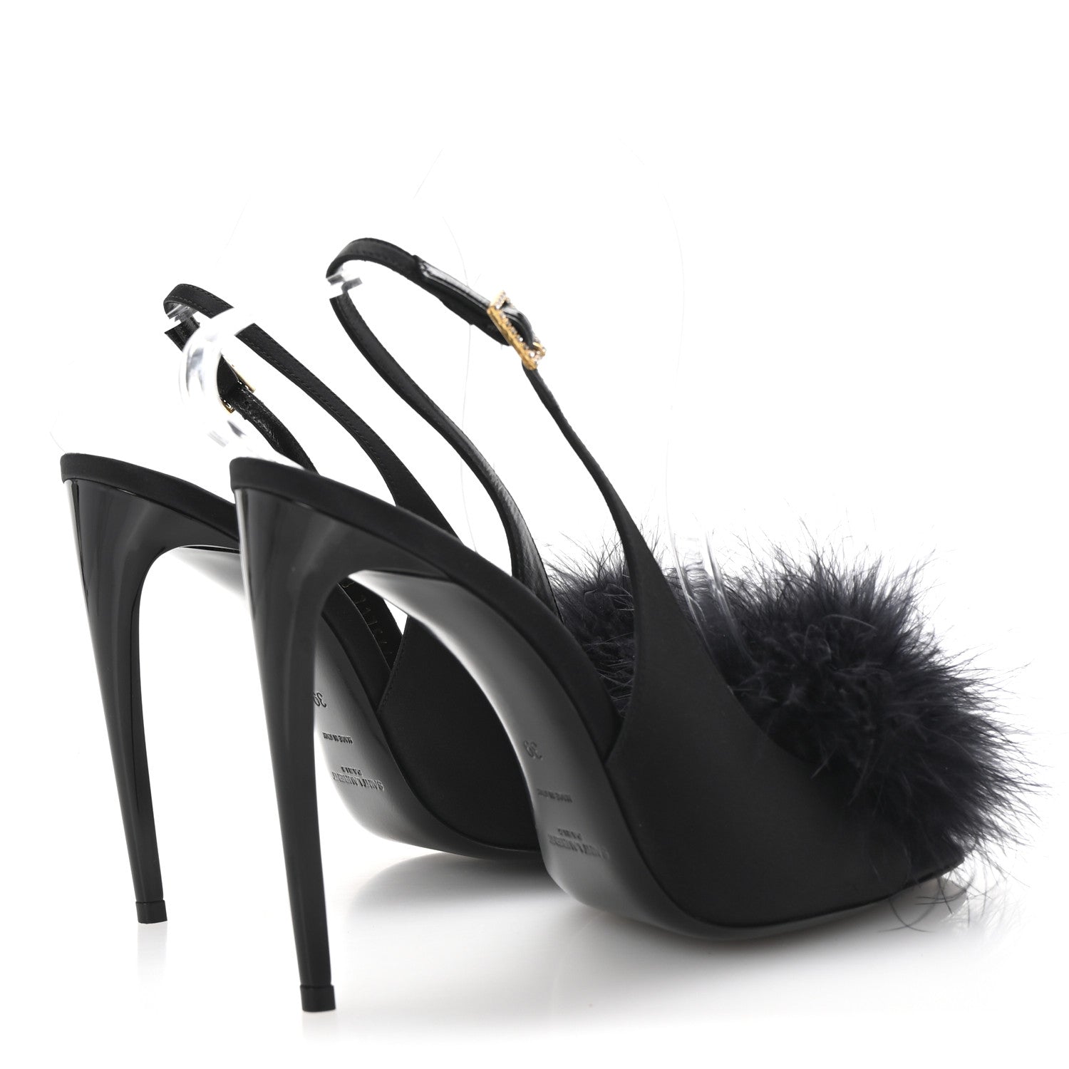 Saint Laurent Crepe Satin Feathered Blanco Sandals 39 Black 5 of 9