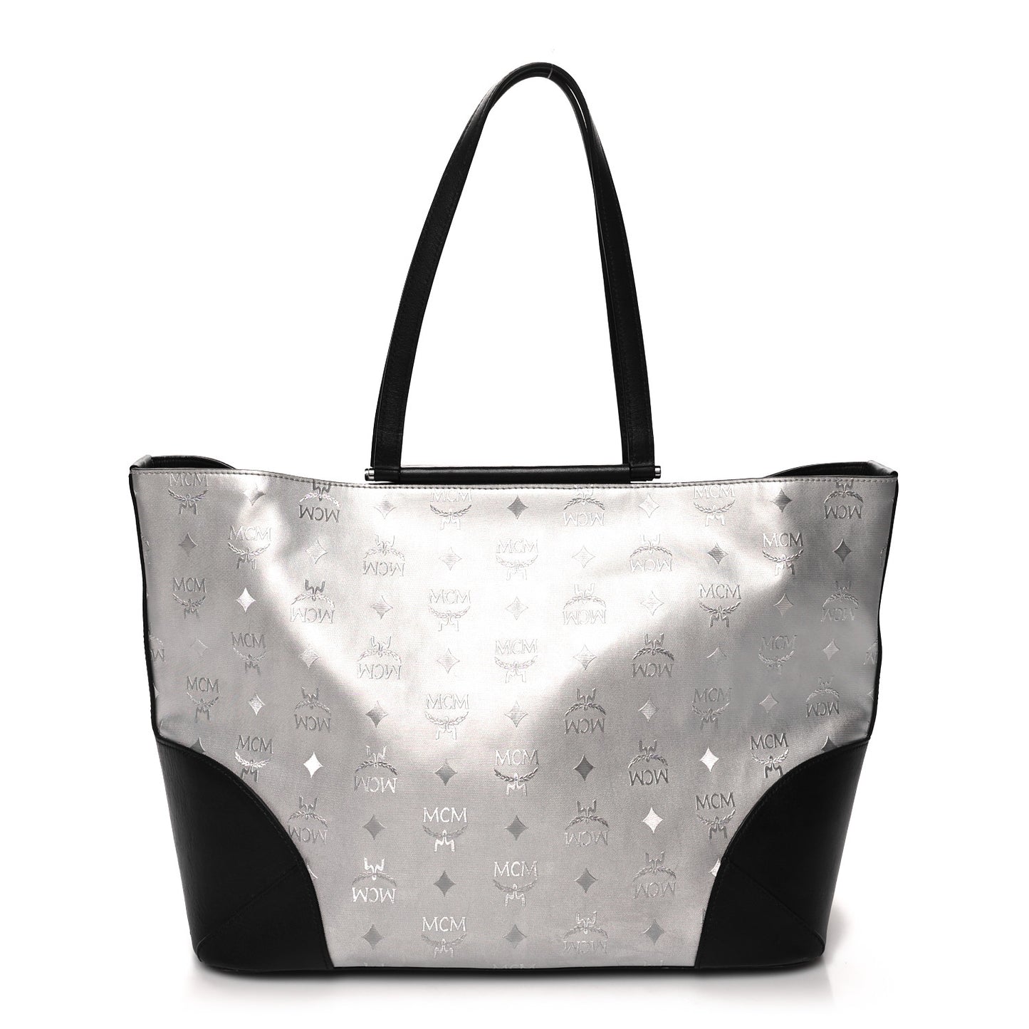 Metallic Visetos Medium Shopper Tote Silver Black