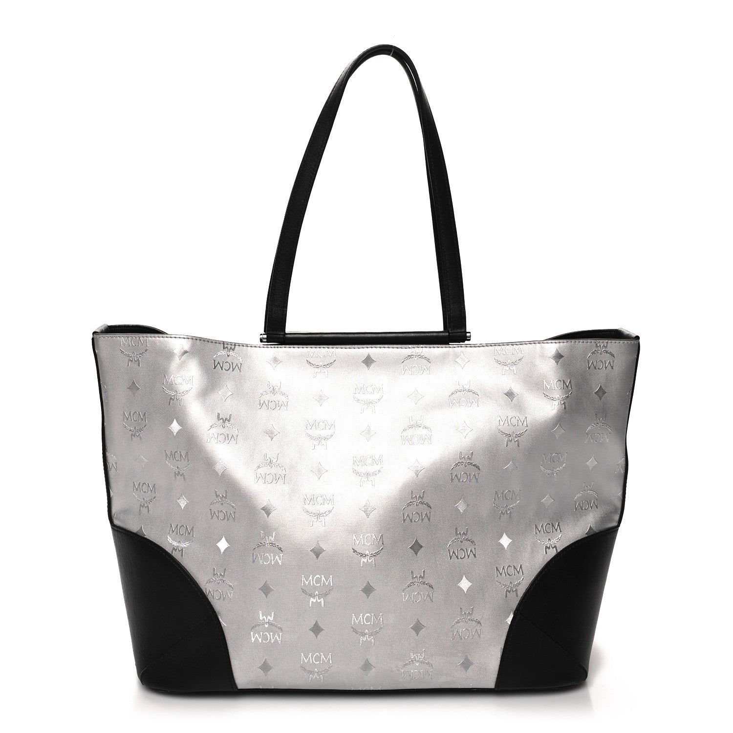 MCM Metallic Visetos Medium Shopper Tote Silver Black 1 of 10