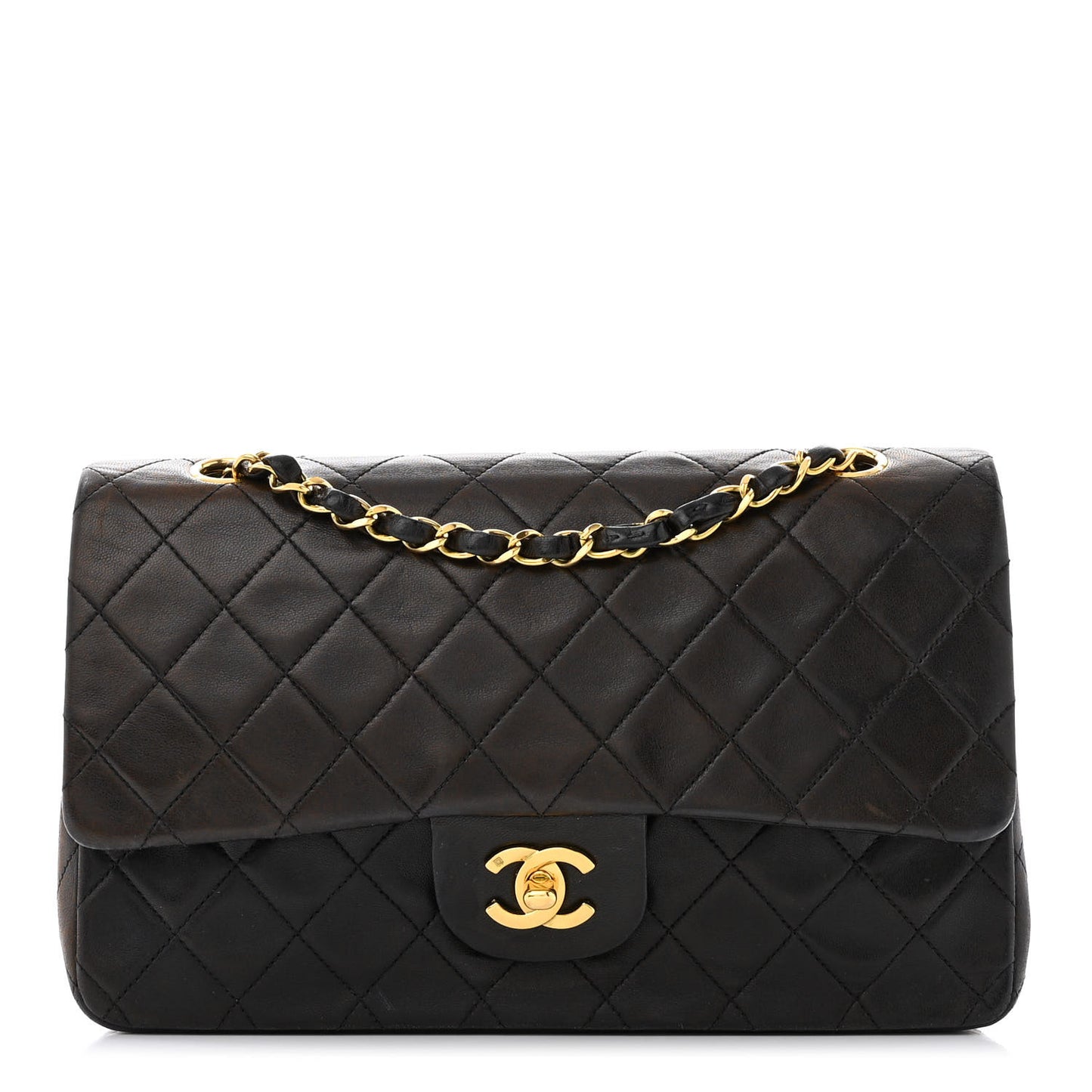 Lambskin Quilted Medium Double Flap Black