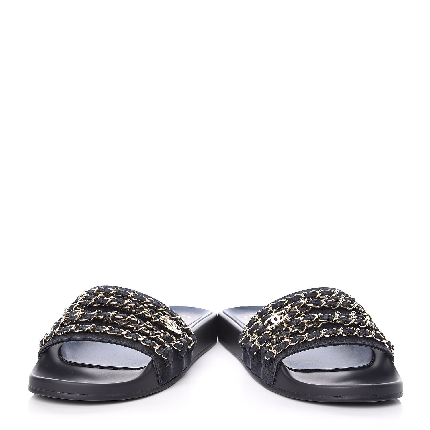 Chanel Satin Chain Slides Sandals Flats 37 Marine 6 of 11