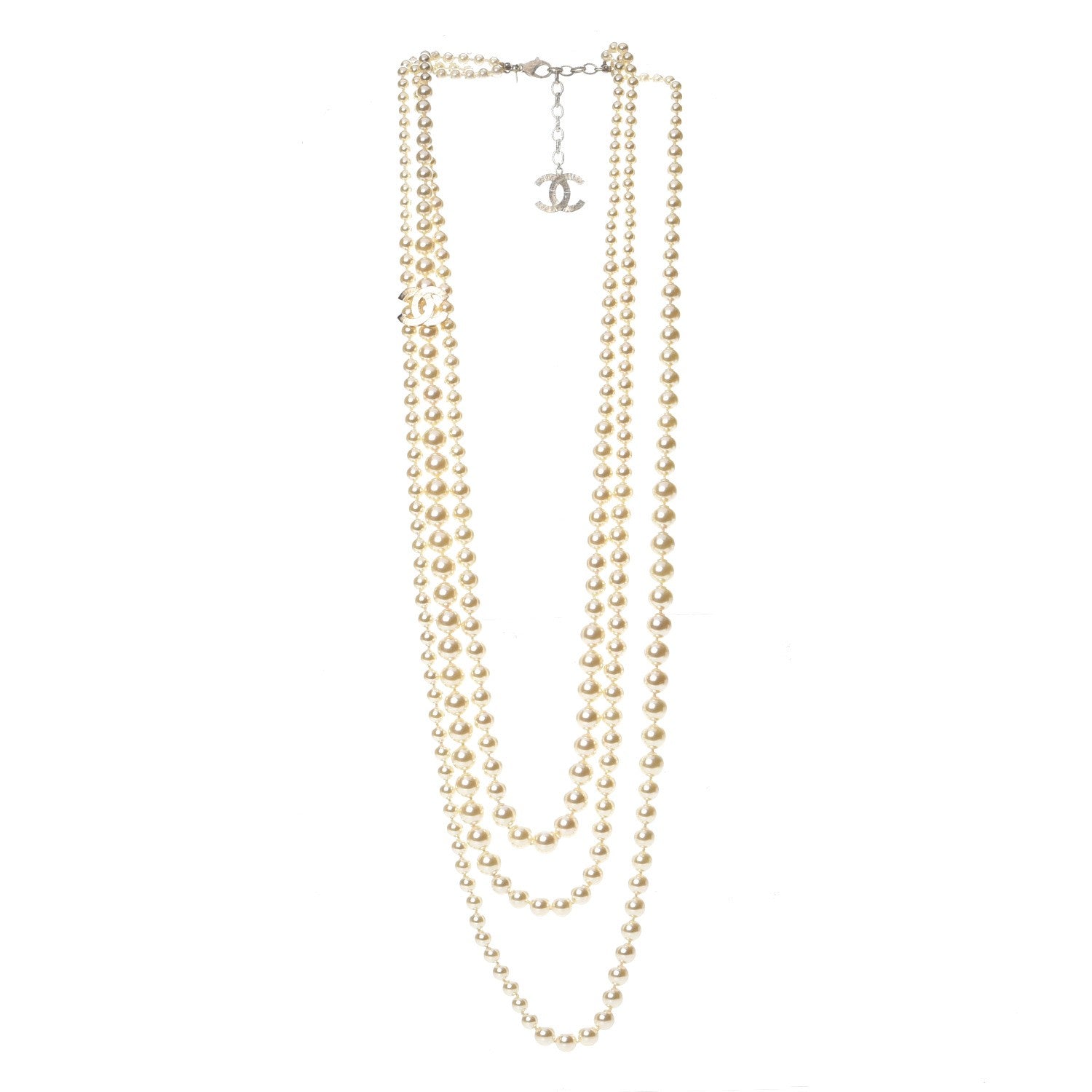 Chanel Graduated Pearl CC Long Necklace Light Gold 3 of 6