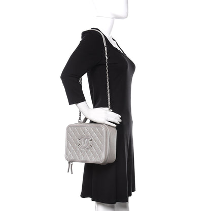 Chanel Metallic Caviar Quilted Large CC Filigree Vanity Case Silver 2 of 11