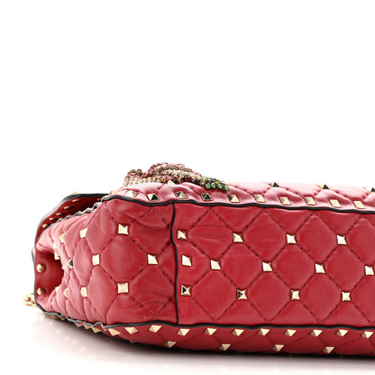 Valentino Garavani Nappa Roses Crystal Medium Rockstud Spike Shoulder Bag Red 8 of 9
