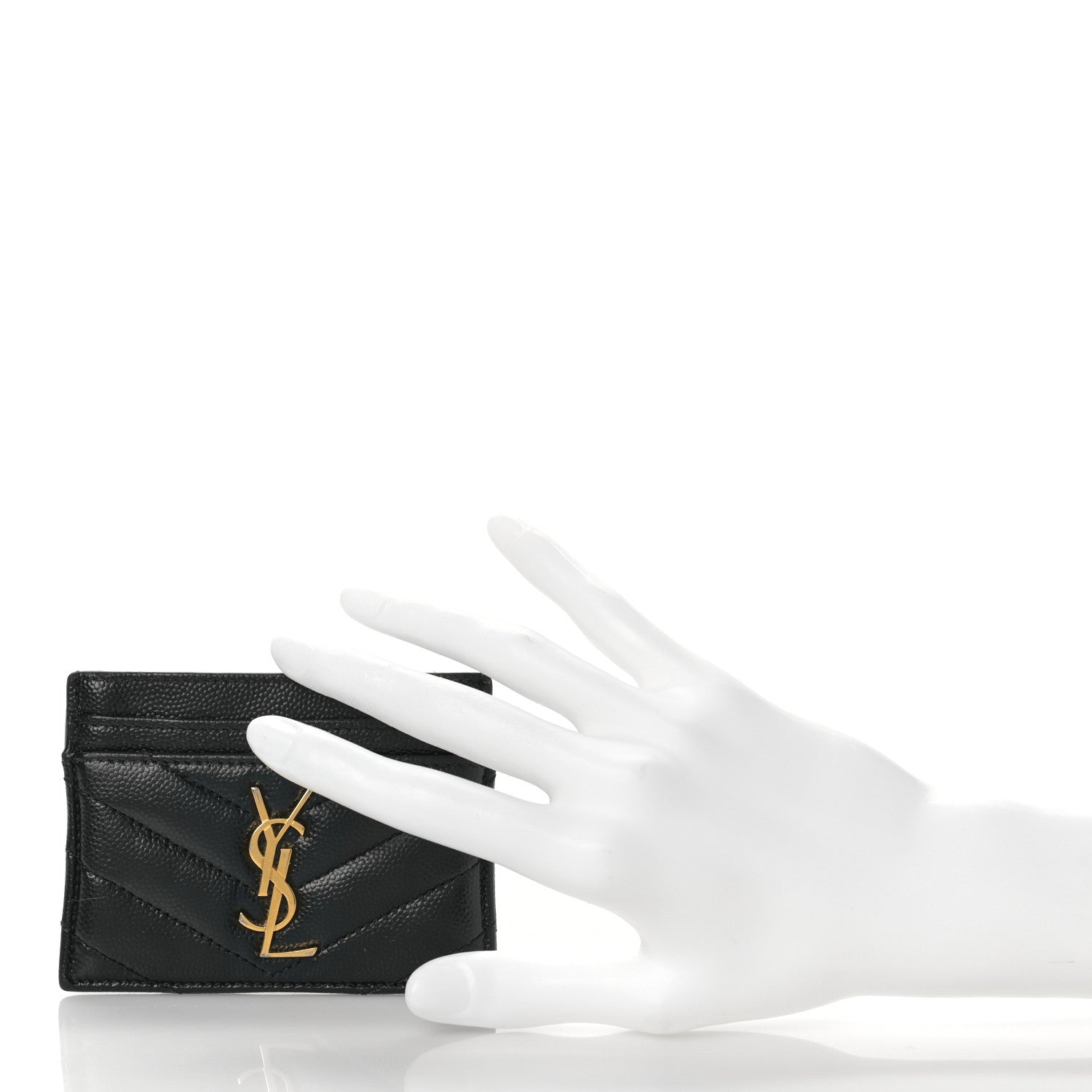 Saint Laurent Grain De Poudre Matelasse Chevron Monogram Credit Card Case Black 2 of 8