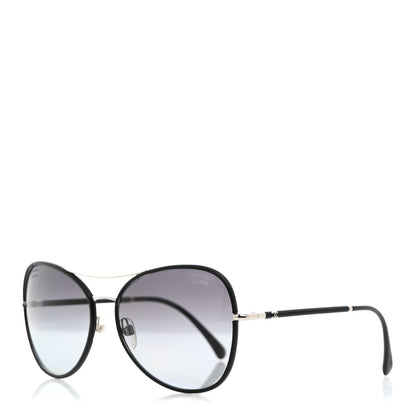 Chanel Metal Lambskin Polarized Pilot Fall Sunglasses 4227-Q Black 1 of 8