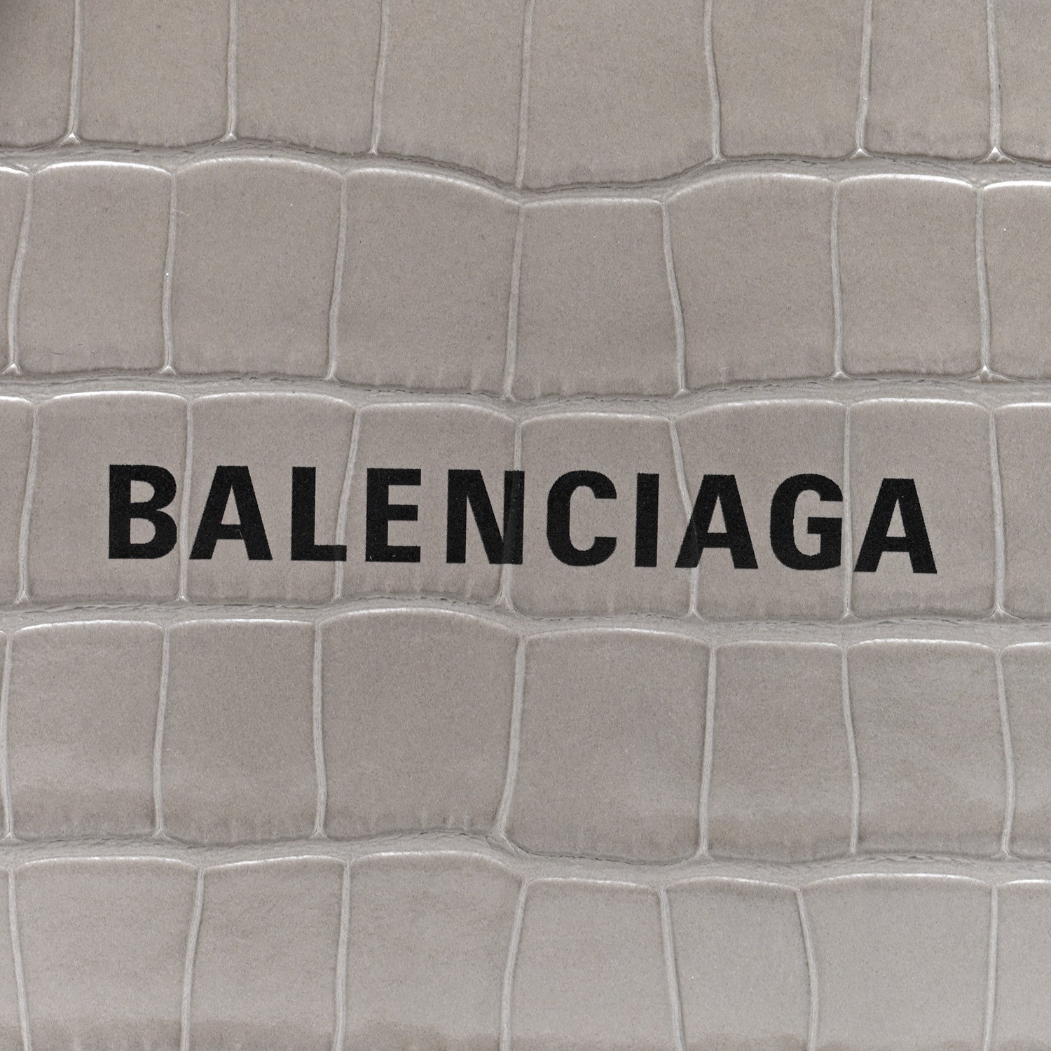 Balenciaga Calfskin Crocodile Embossed Logo Shopping Phone Holder Bag Steel Grey 7 of 9