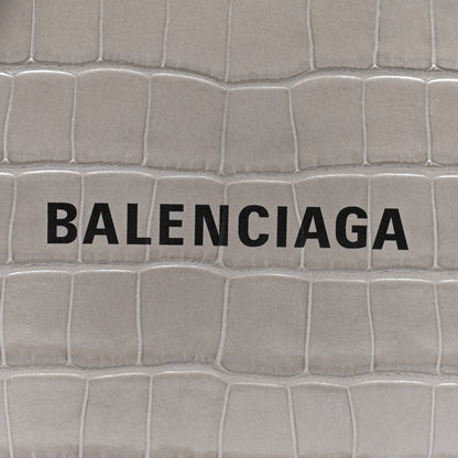 Balenciaga Calfskin Crocodile Embossed Logo Shopping Phone Holder Bag Steel Grey 7 of 9