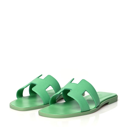 Hermes Epsom Oran Sandals 38 Vert Pomme 3 of 8