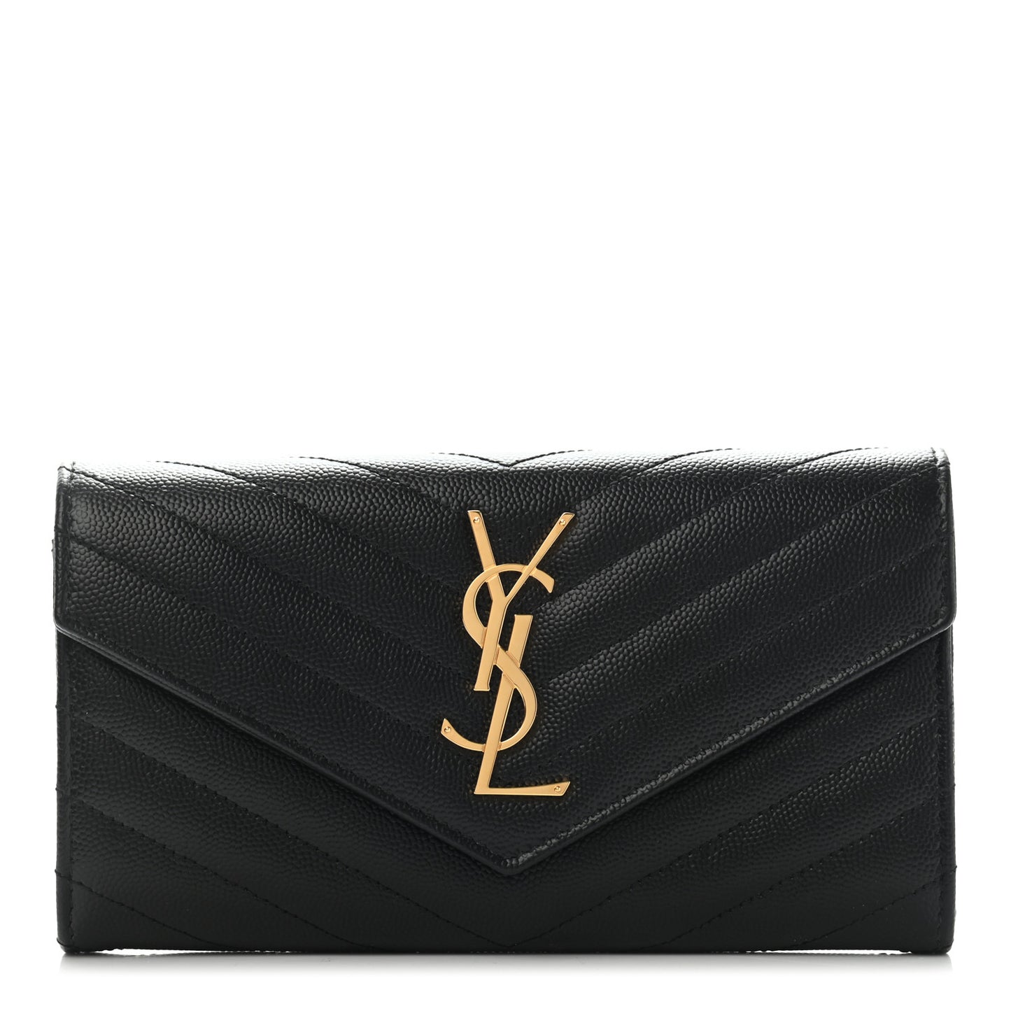 Grain De Poudre Matelasse Chevron Monogram Flap Wallet Black