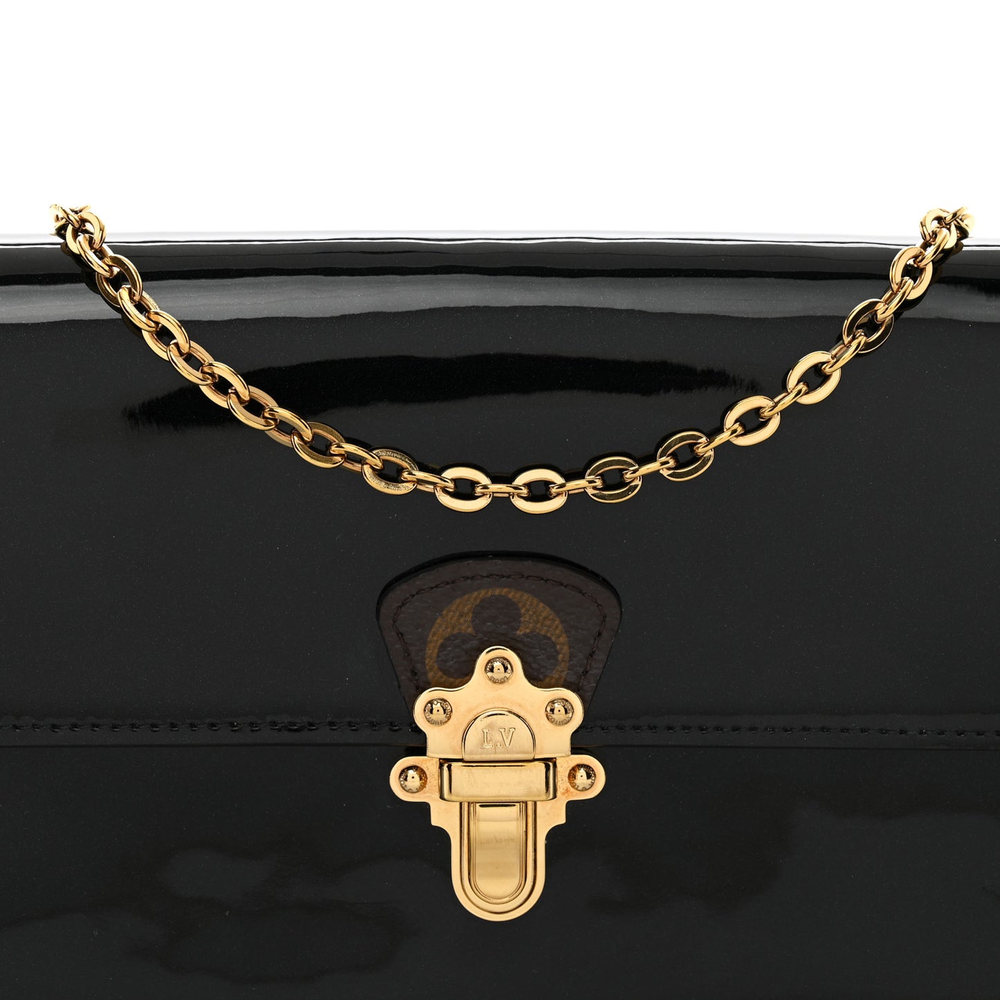 Patent Calfskin Monogram Cherrywood Chain Wallet Black