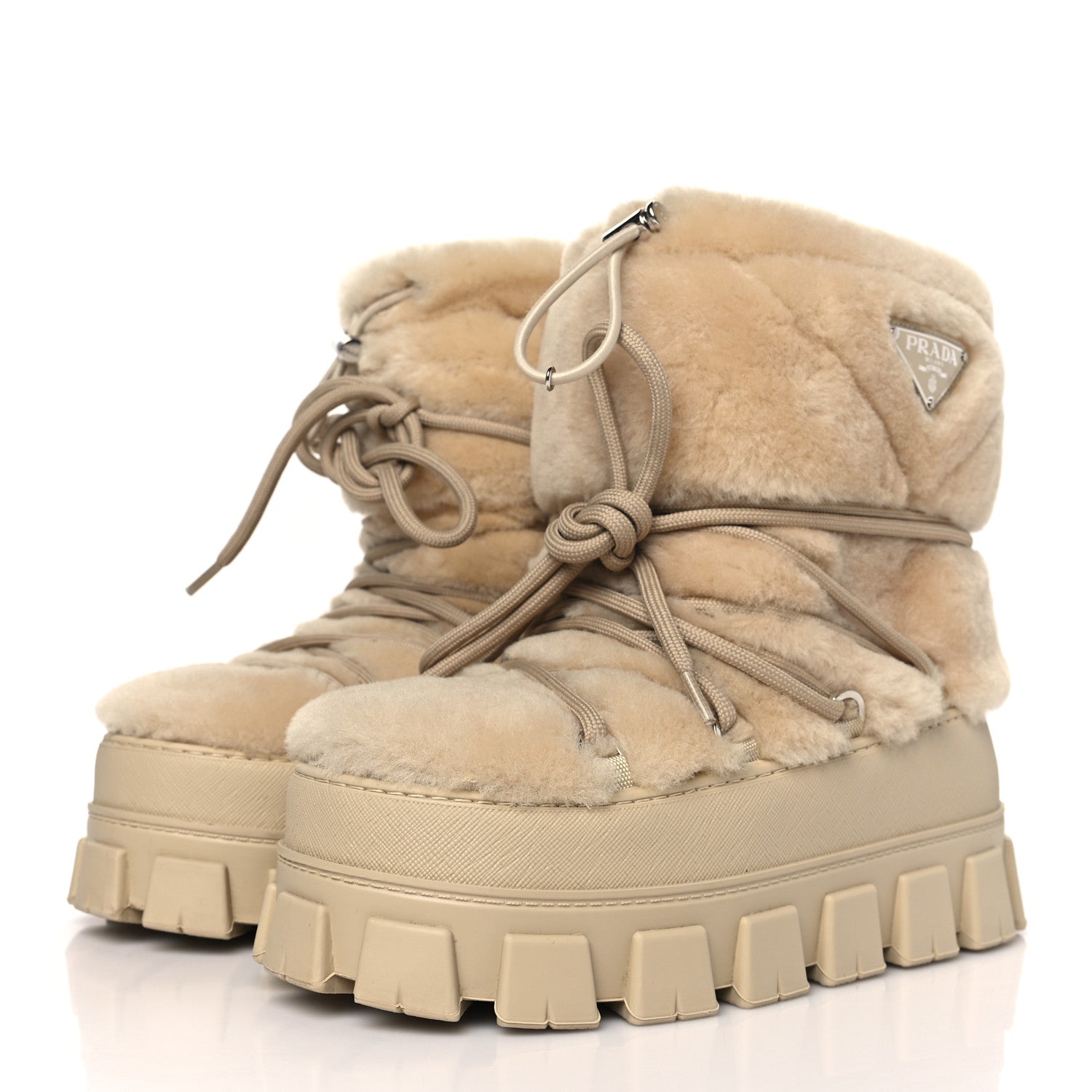 Prada Shearling Logo Apres Ski Ankle Boots 35 36 Beige 3 of 7