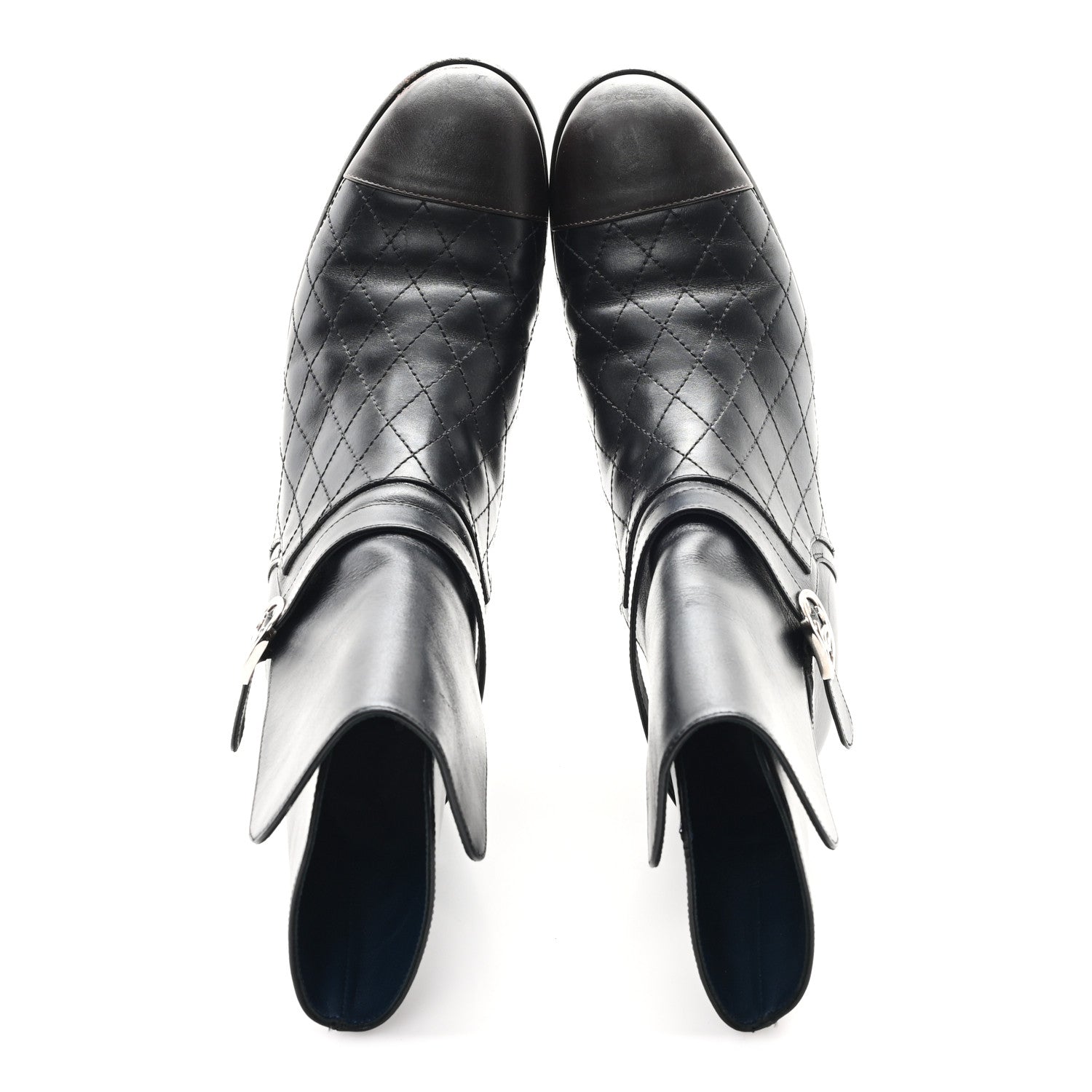 Chanel Calfskin Quilted Cap Toe Boots 41 Black Brown 2 of 10