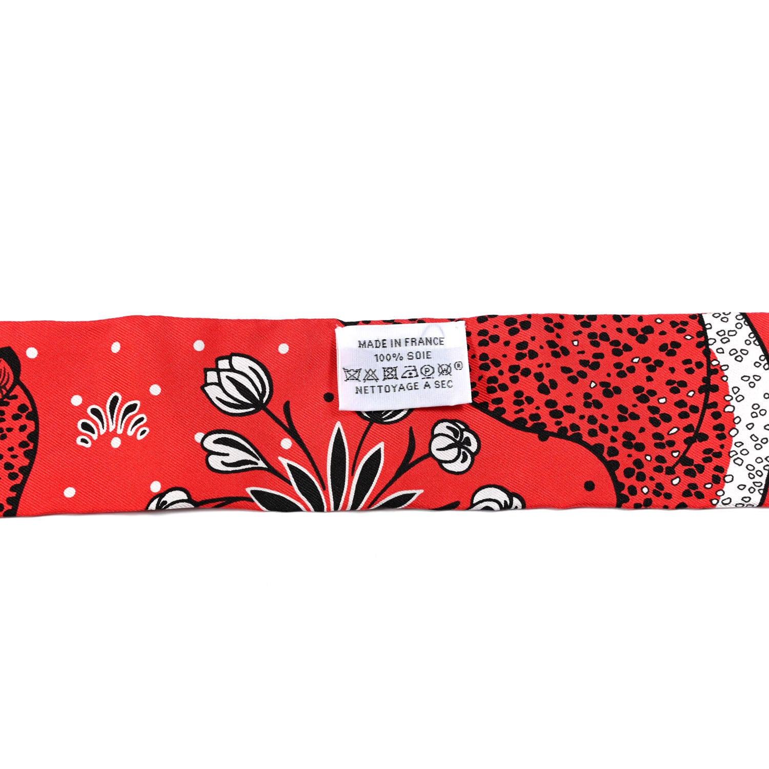 Hermes Silk Les Leopards Twilly Rouge Black White 2 of 4
