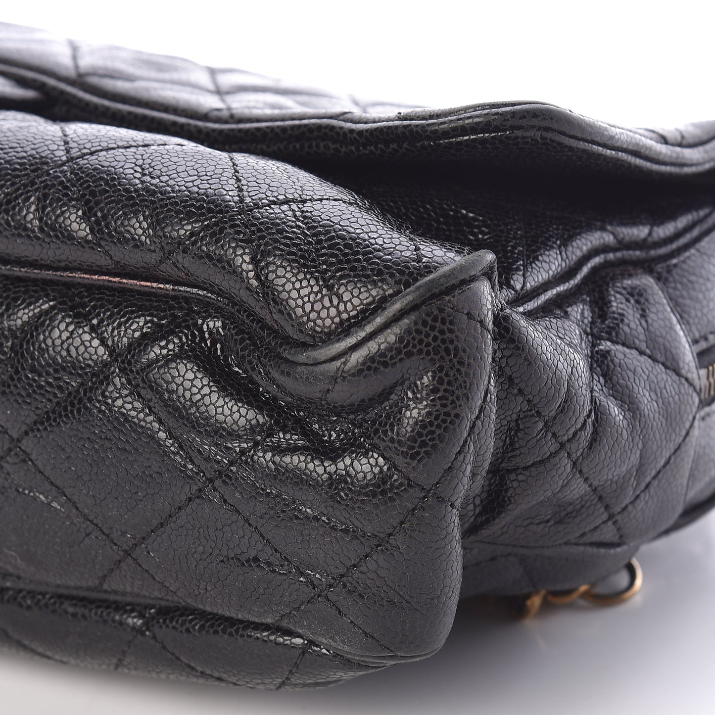 Crumpled Grained Calfskin Quilted Large Shiva Flap Black