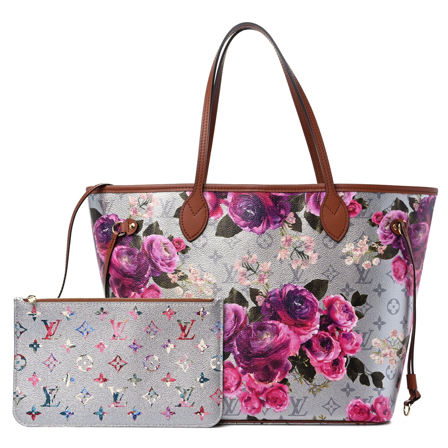 Metallic Monogram LV Garden Neverfull MM Silver