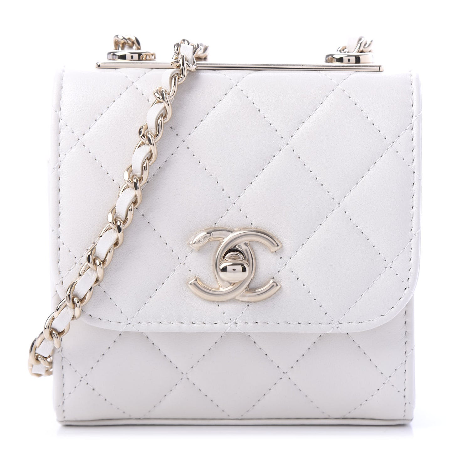 Lambskin Quilted Mini Trendy CC Chain Wallet White