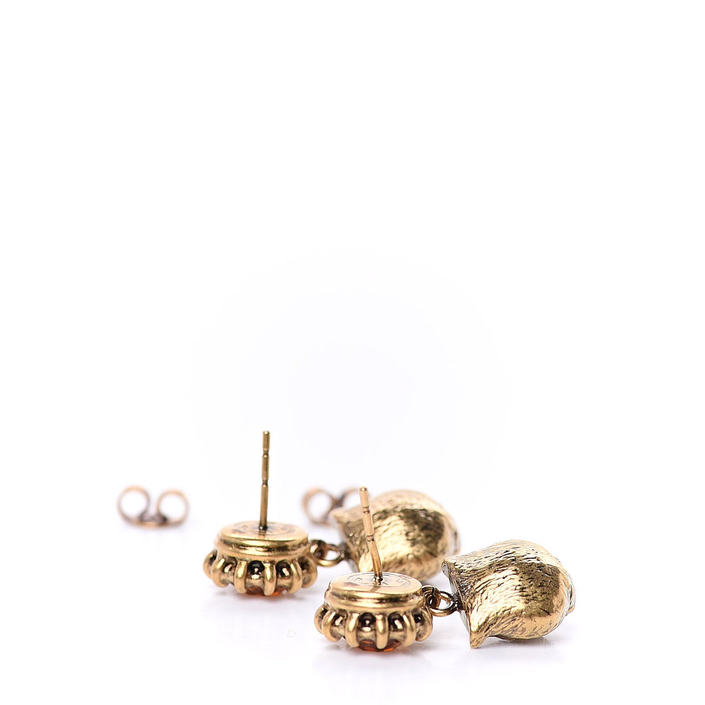 Metal Crystal Feline Earrings Aged Gold