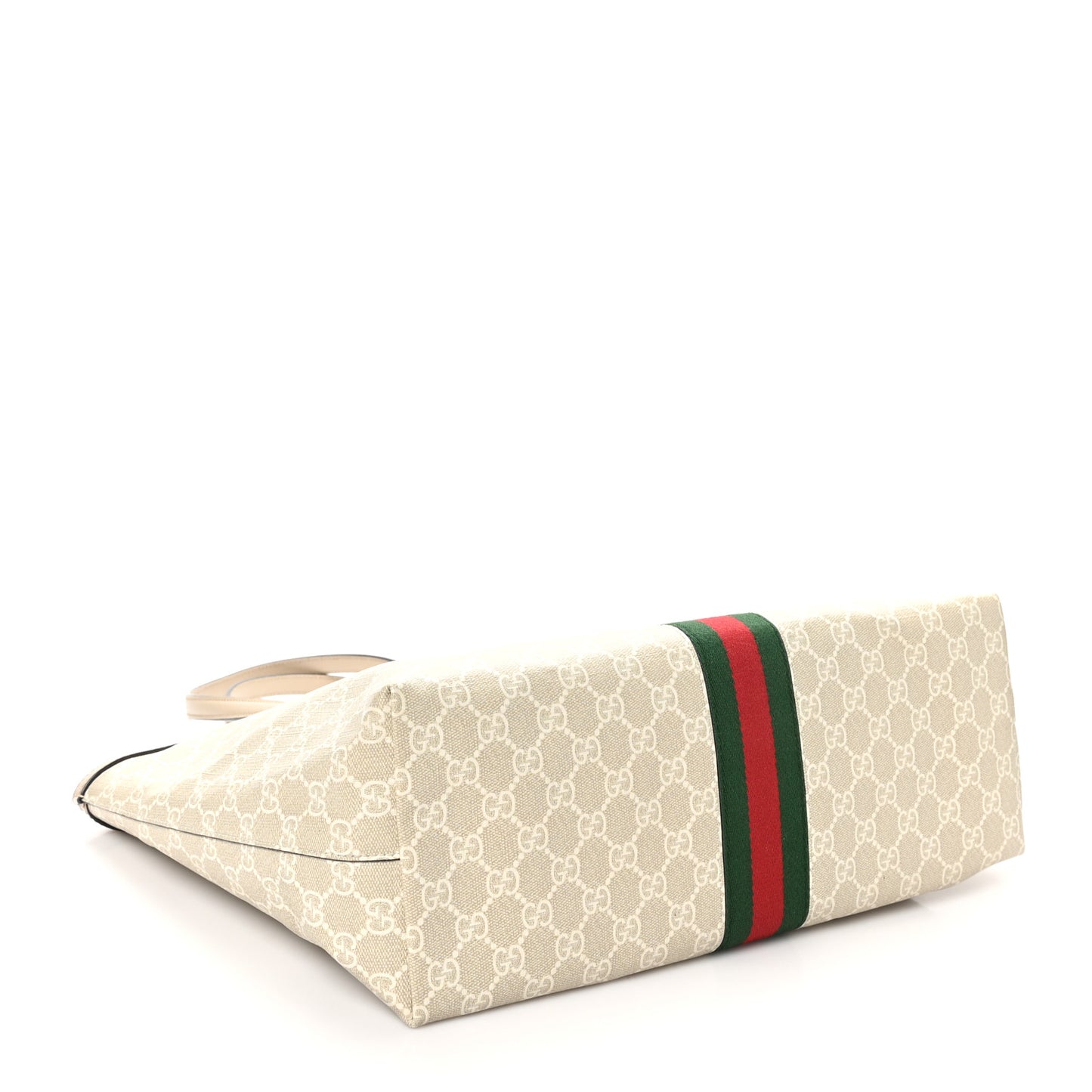 GG Supreme Monogram Textured Dollar Calfskin Web Medium Ophidia Shopping Tote Beige Mystic White Oatmeal