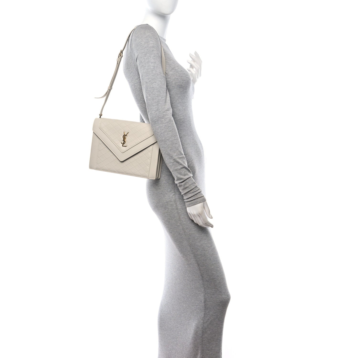 Saint Laurent Lambskin Quilted Medium Monogram Shoulder Bag Crema Soft 3 of 12