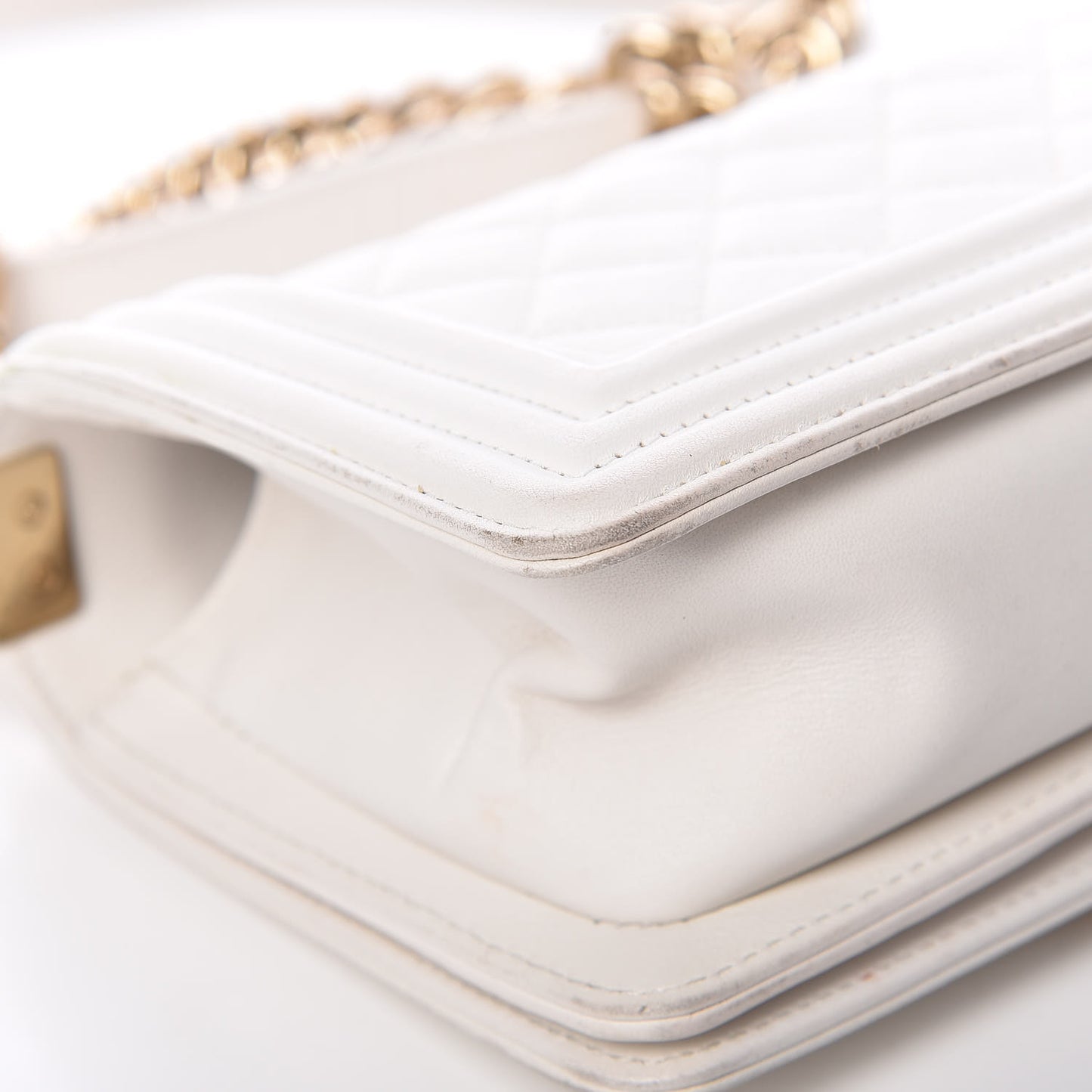 Calfskin Quilted Small Boy Flap White