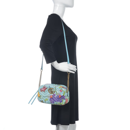 Gucci X UNSKILLED WORKER Calfskin Matelasse Flora Painted Small GG Marmont Chain Shoulder Bag Cloudy Blue Multicolor 2 of 11