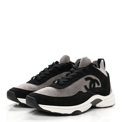 Chanel Fabric Suede Calfskin CC Sneakers 38.5 Grey Black 3 of 9