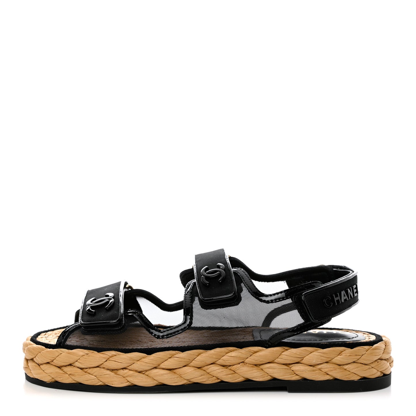 Mesh Patent Calfskin Velcro Dad Sandals 36.5 Black