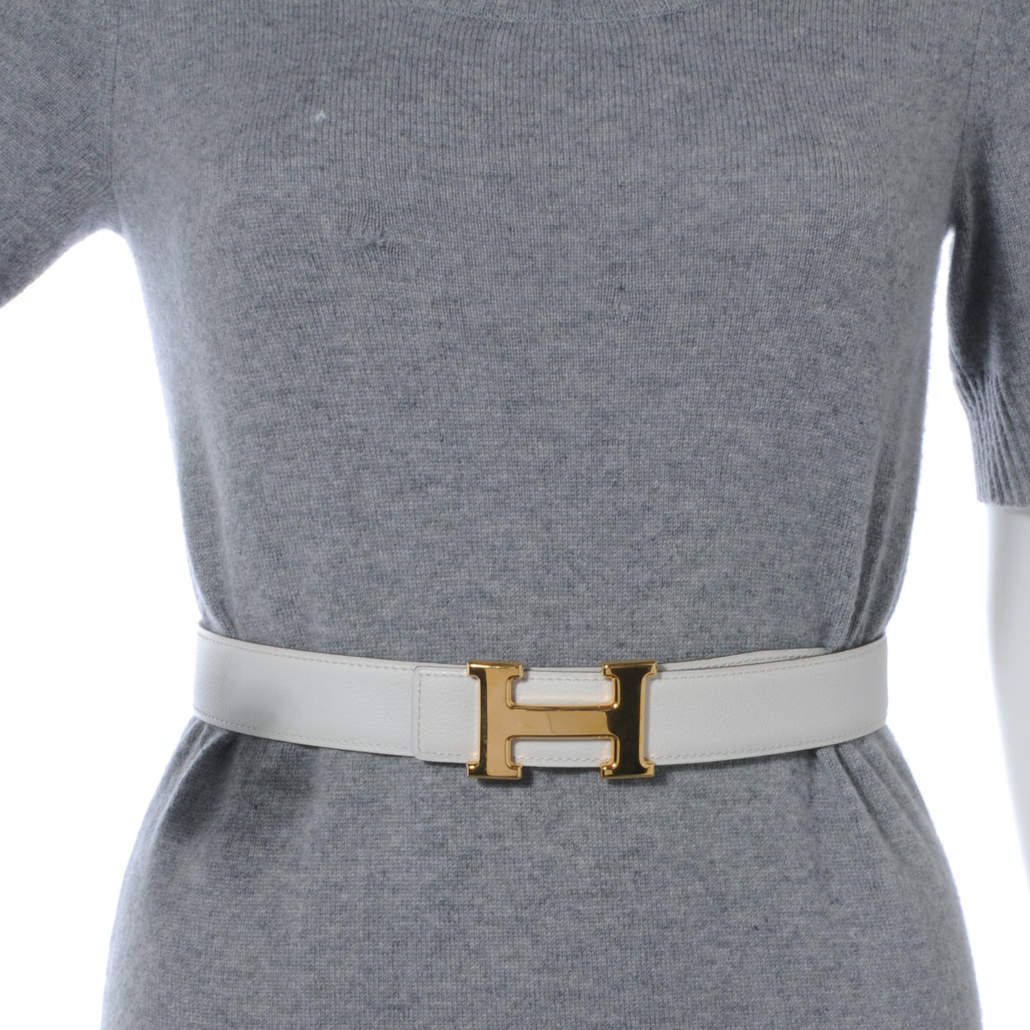 Leather Reversible H Belt 65 Gold Blanc