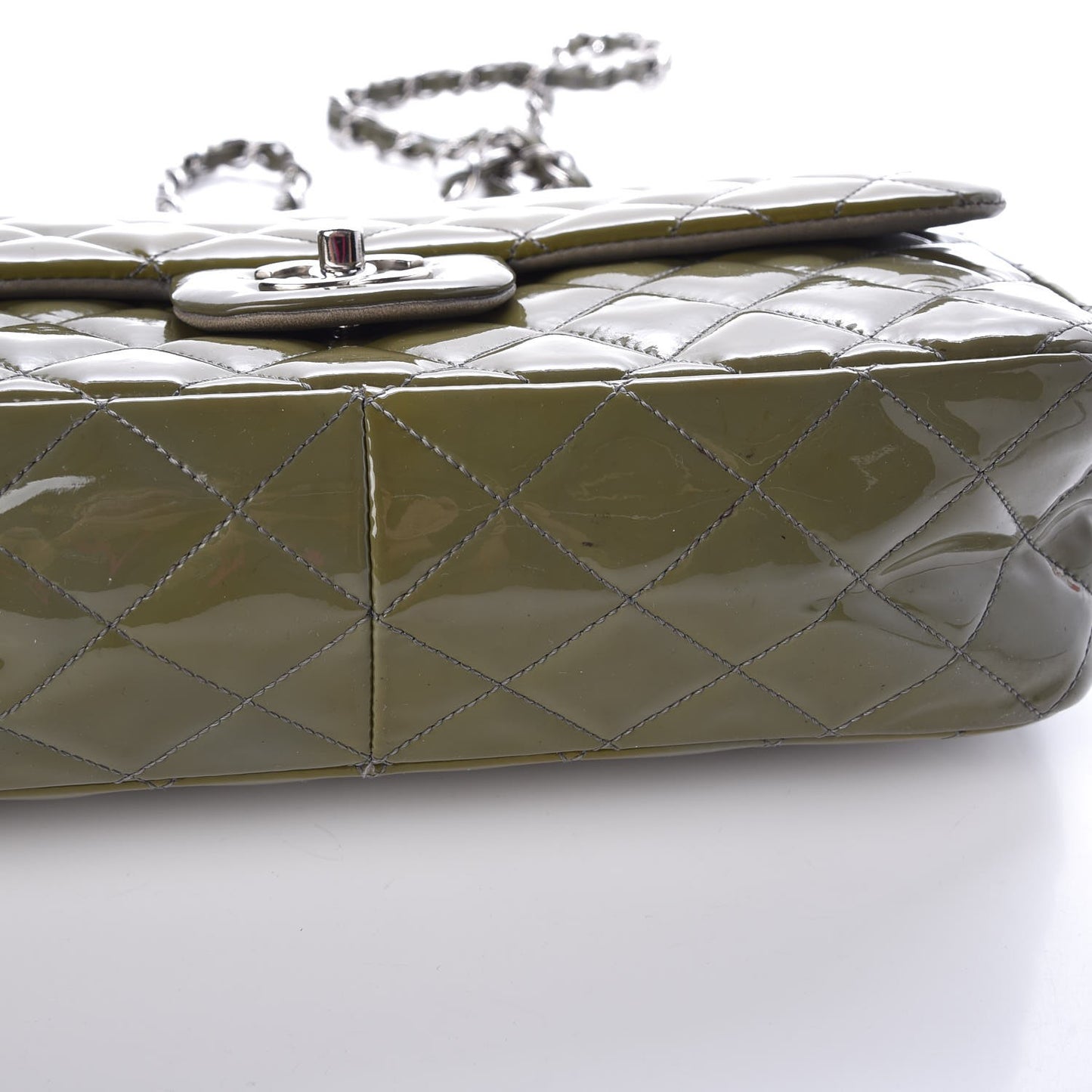 Patent Quilted Jumbo Single Flap Green