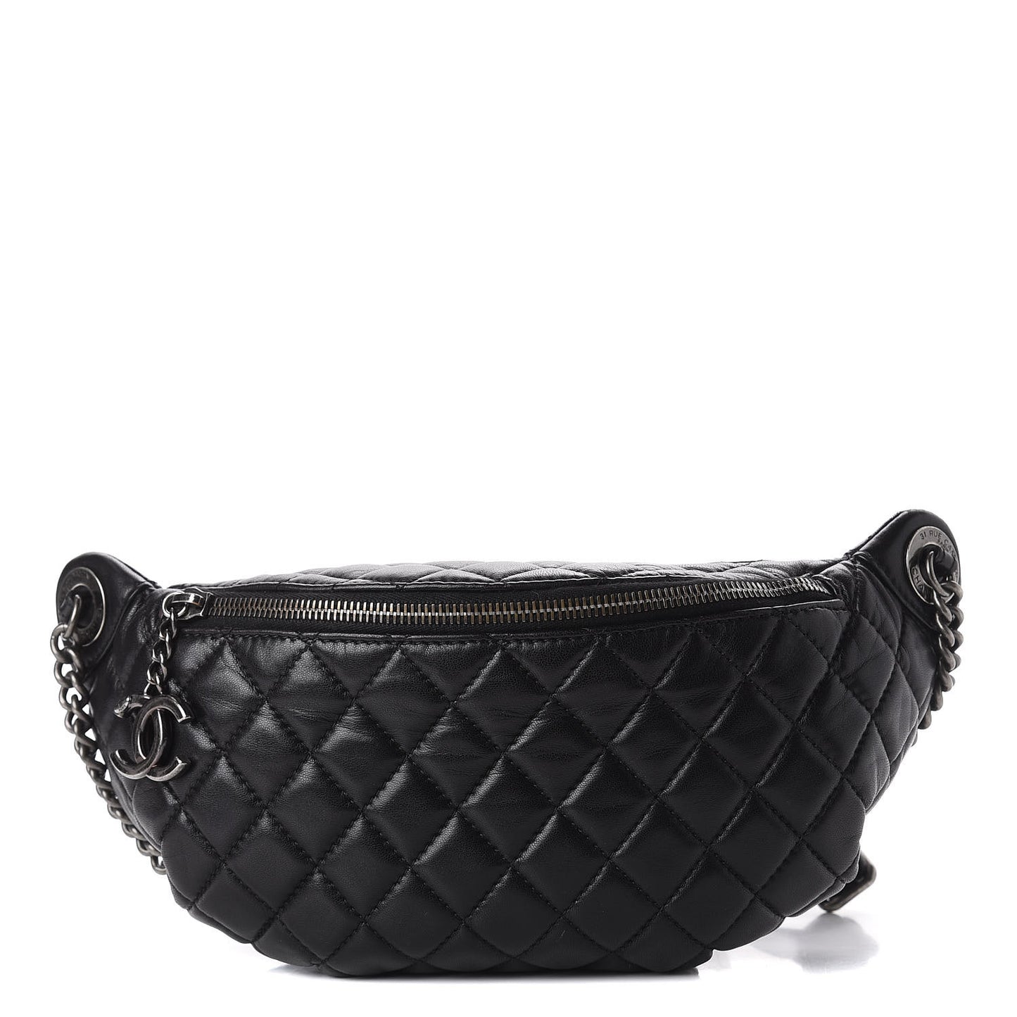 Lambskin Quilted Banane Waist Bag Fanny Pack Black