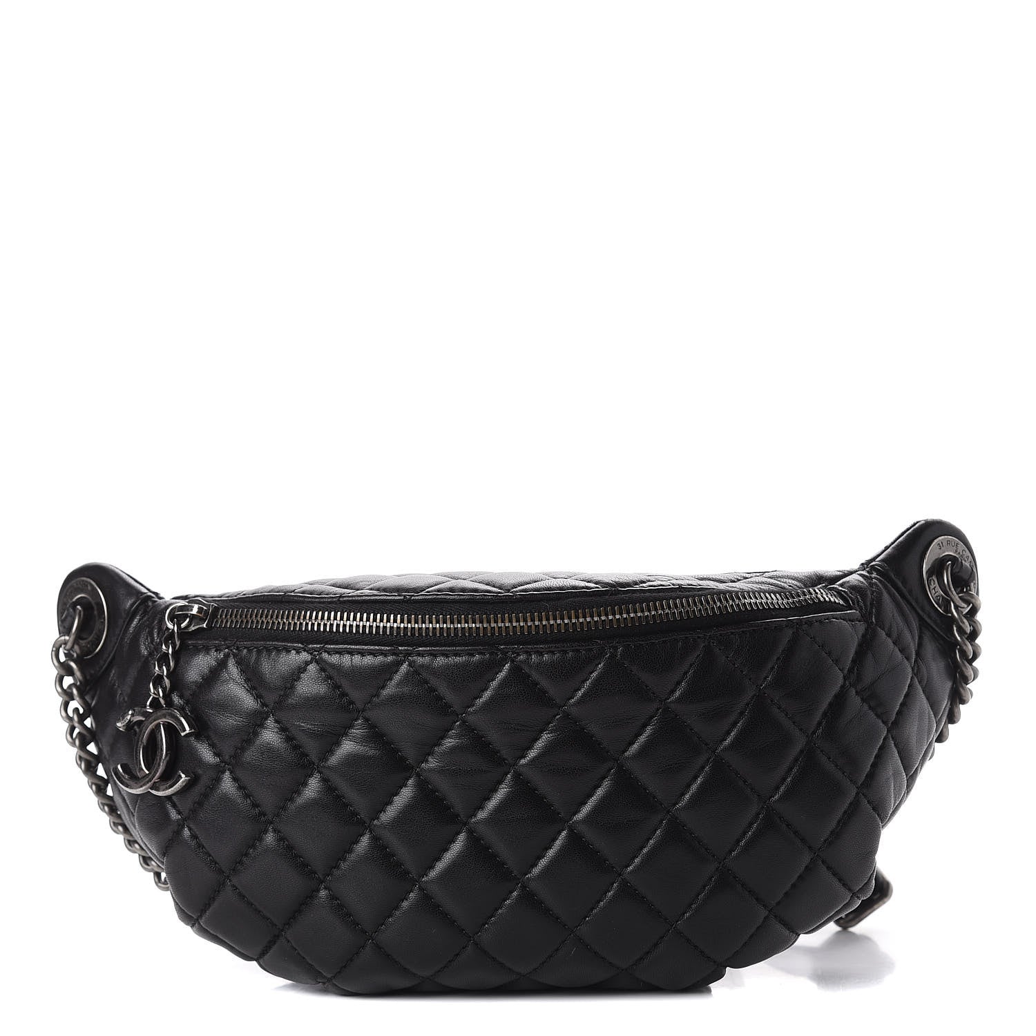 Chanel Lambskin Quilted Banane Waist Bag Fanny Pack Black 1 of 12