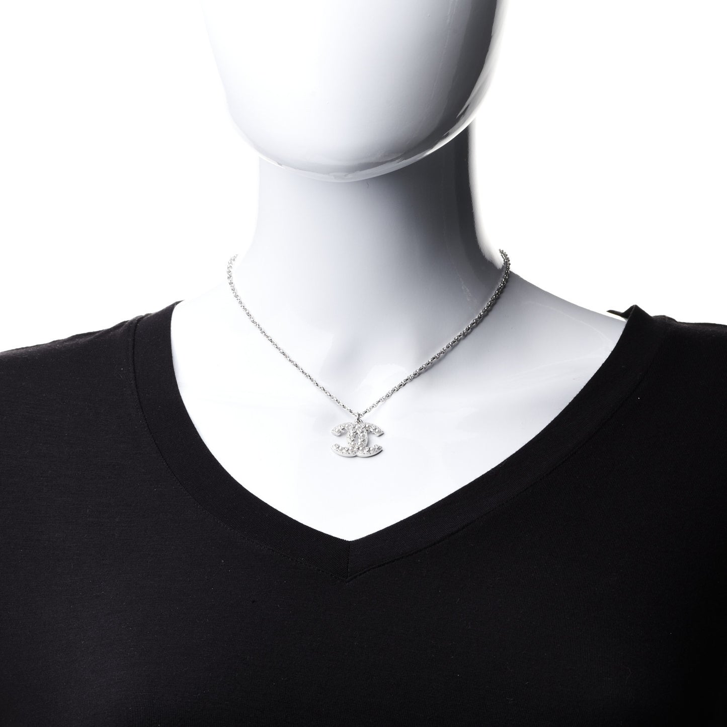 Pearl Crystal CC Pendant Necklace Silver