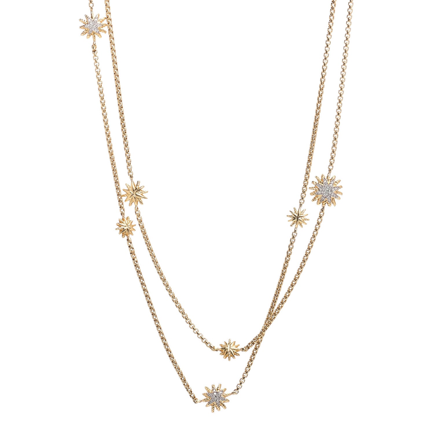 David Yurman 18K Yellow Gold Diamond Starburst Constellation Long Necklace 1 of 4