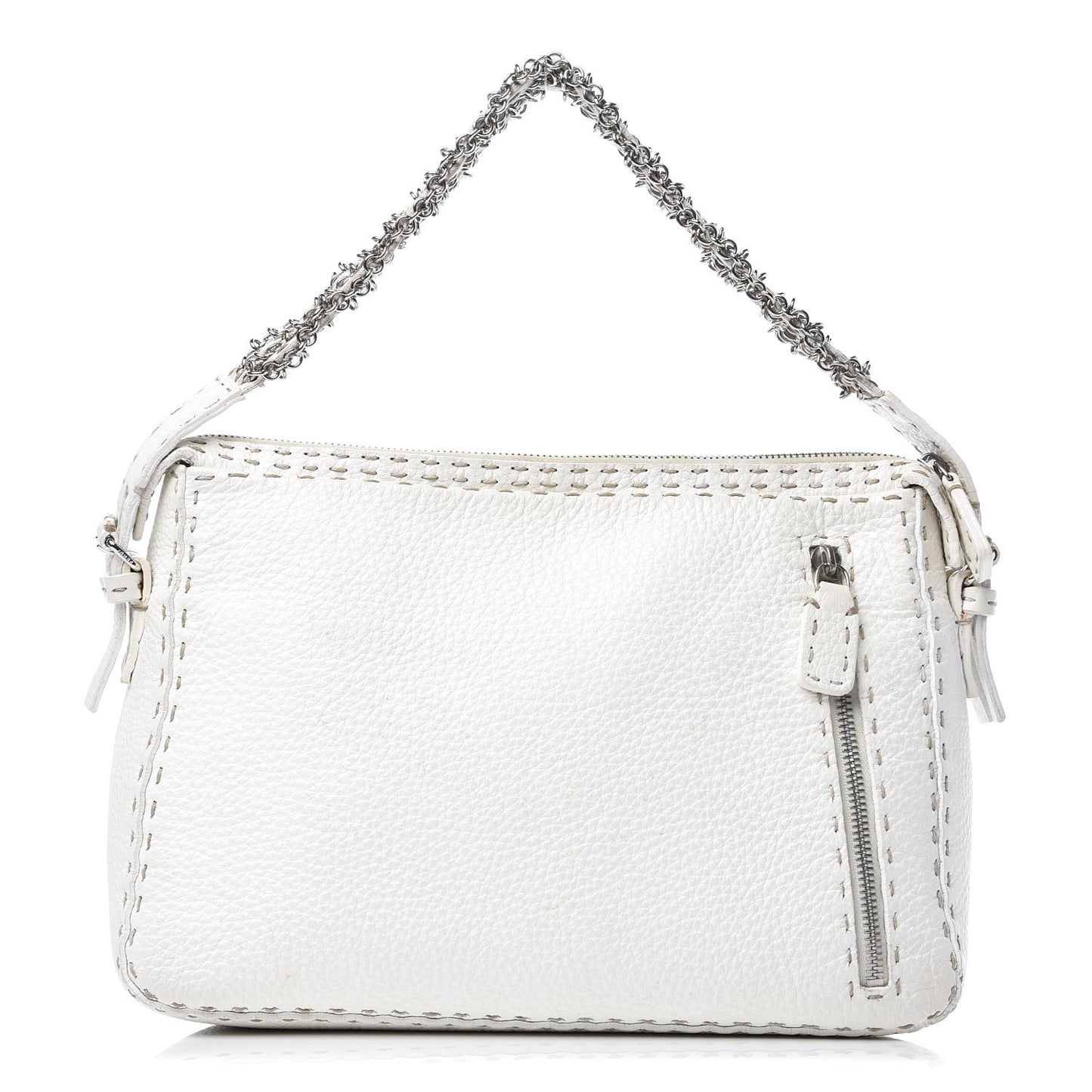 Calfskin Romano Selleria Chain Shoulder Bag White