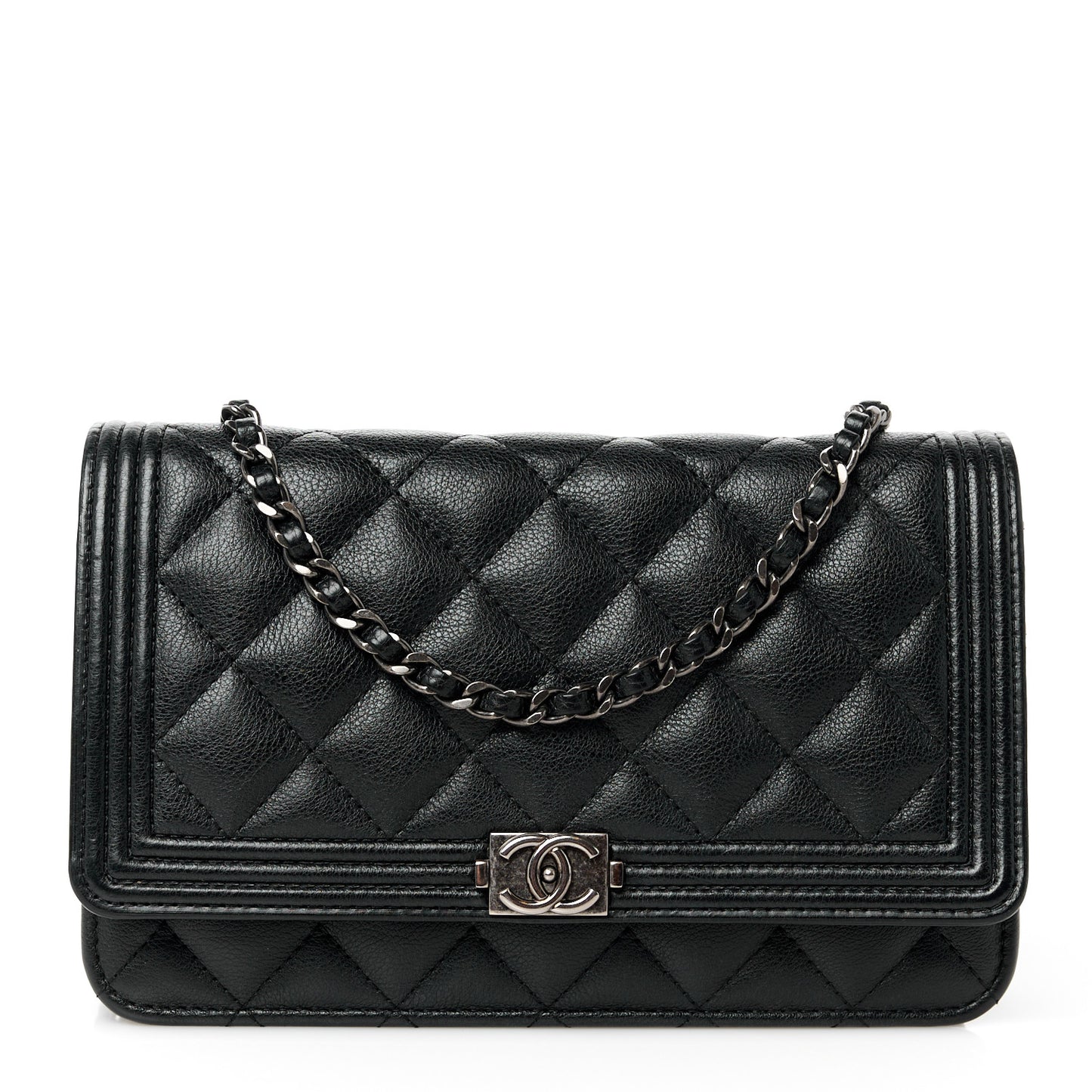 Calfskin Quilted Boy Wallet On Chain WOC Black