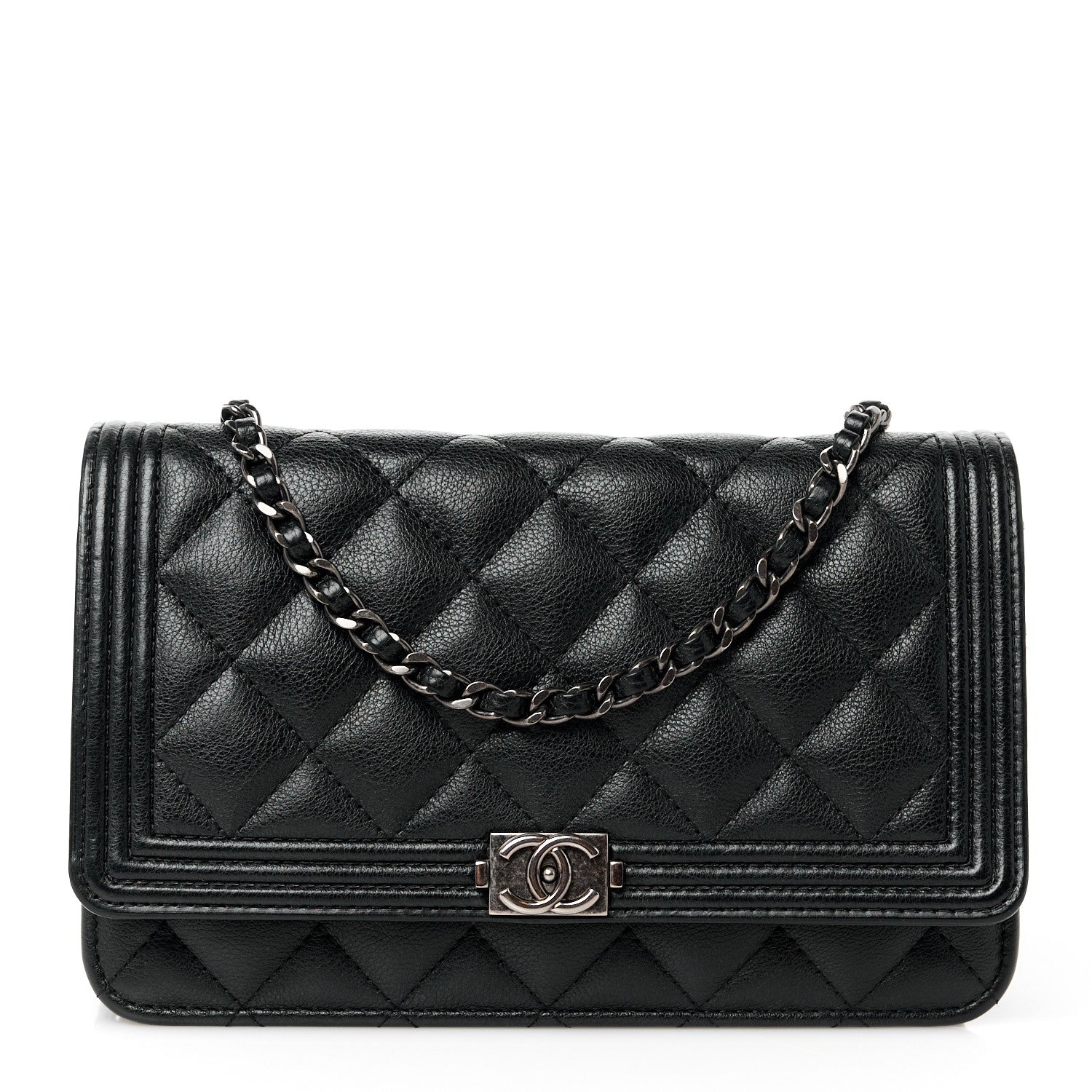Chanel Calfskin Quilted Boy Wallet On Chain WOC Black 1 of 12