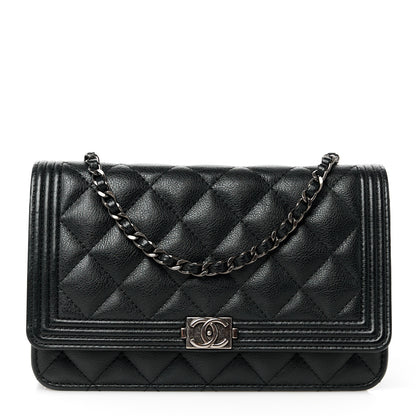 Chanel Calfskin Quilted Boy Wallet On Chain WOC Black 1 of 12