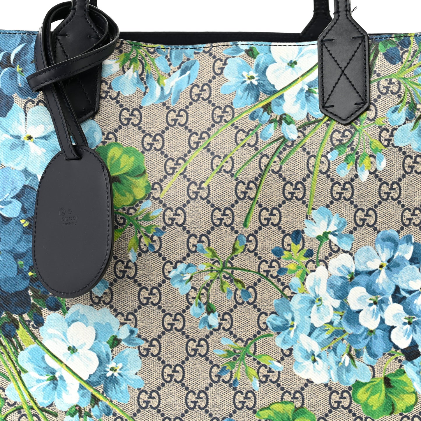 GG Supreme Monogram Blooms Medium Reversible Tote Beige Blue Navy