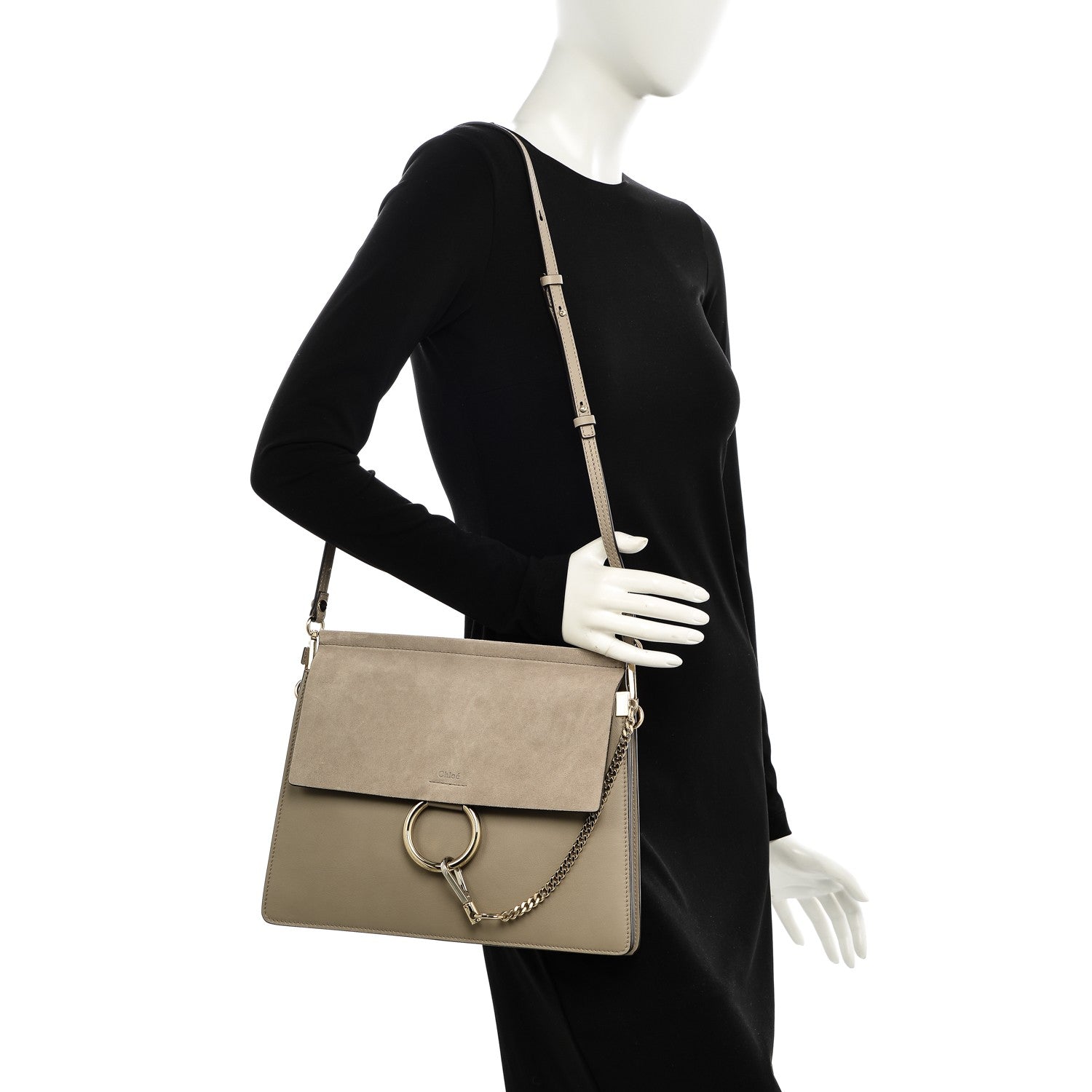 Chloe Calfskin Suede Medium Faye Shoulder Bag Motty Grey 2 of 7