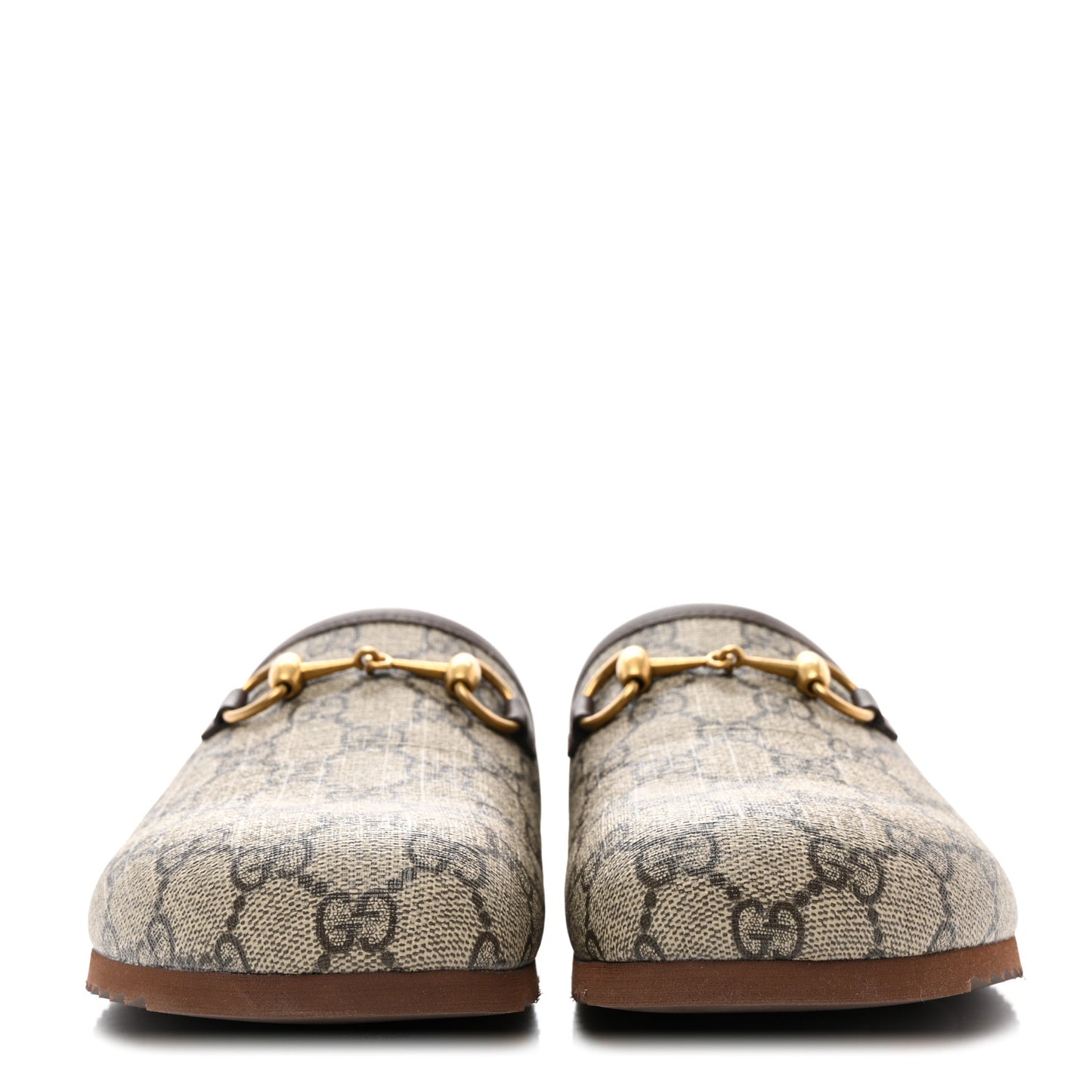 GG Supreme Monogram Miro Soft Calfskin Mens Horsebit Slippers 6 Beige Ebony New Acero