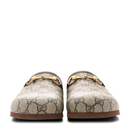 Gucci GG Supreme Monogram Miro Soft Calfskin Mens Horsebit Slippers 6 Beige Ebony New Acero 2 of 9