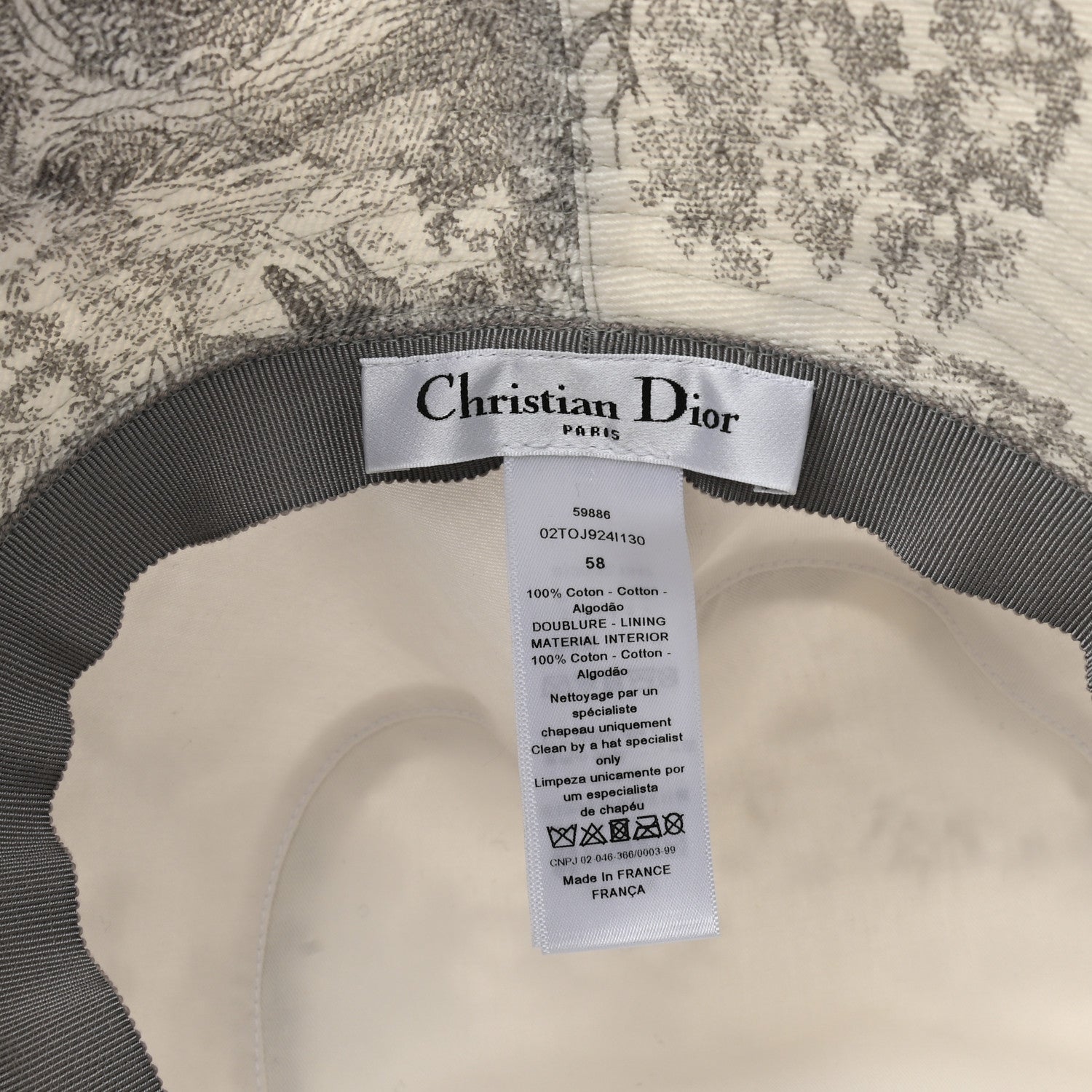 Christian Dior Cotton Dioriviera Toile De Jouy Bob Brim Bucket Hat 58 Gray 8 of 8