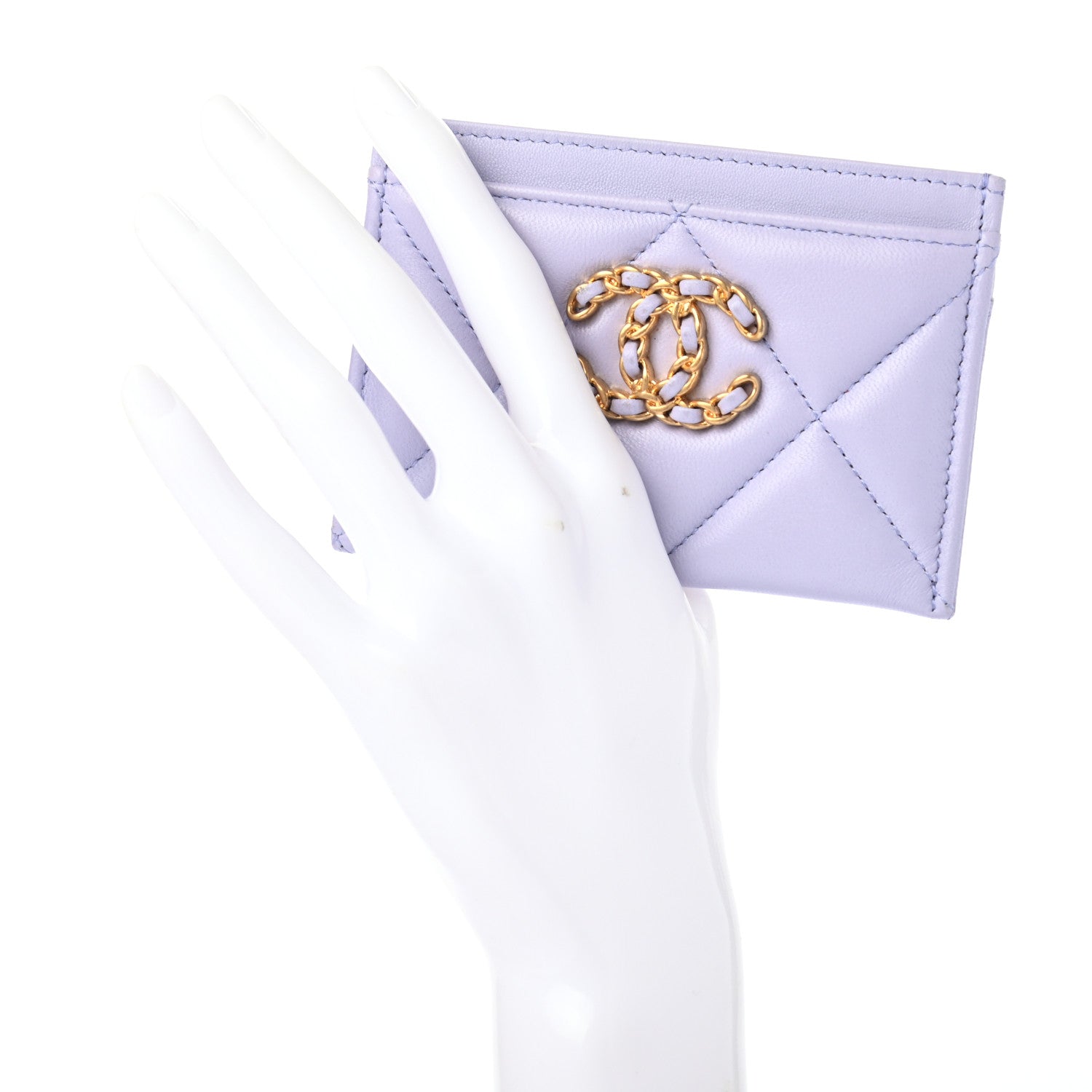 Chanel Lambskin Quilted Chanel 19 Card Holder Light Purple 2 of 9