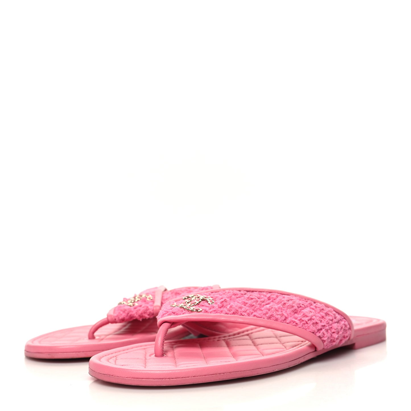 Lambskin Tweed CC Thong Sandals 37.5 Pink