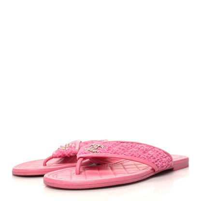 Chanel Lambskin Tweed CC Thong Sandals 37.5 Pink 3 of 8
