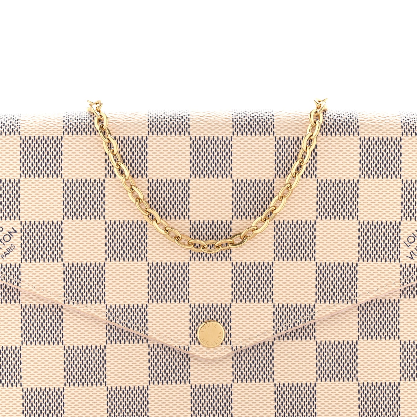 Damier Azur Pochette Felicie Chain Wallet Rose Ballerine