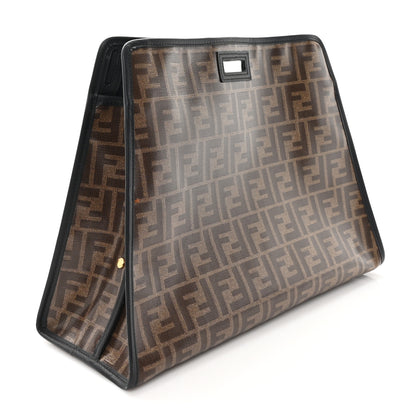 Fendi Glazed Fabric Vitello Century FF 1974 Stamp Patch Medium Peekaboo Defender Cover Mogano Panna Black 3 of 7