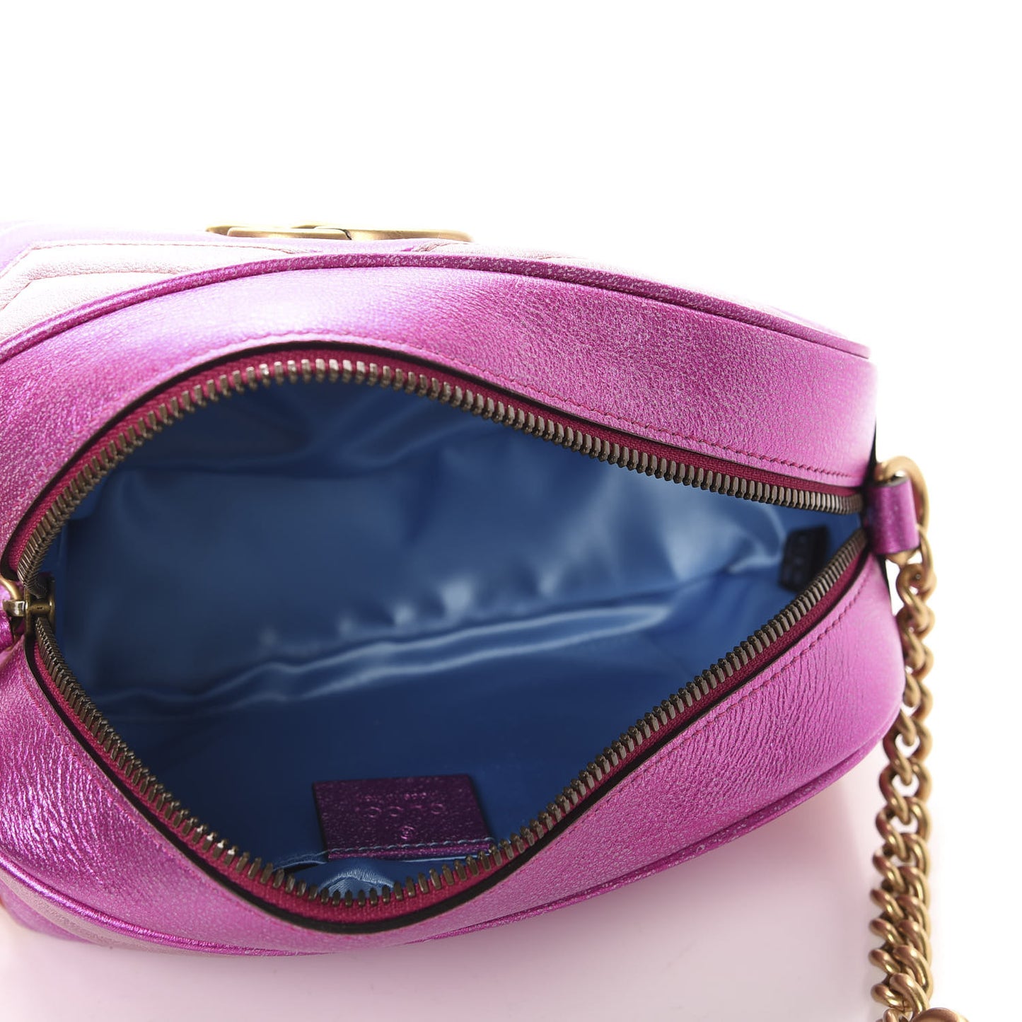 Laminated Nappa Matelasse Small GG Marmont Chain Shoulder Bag Fuxia Rosso Rosa